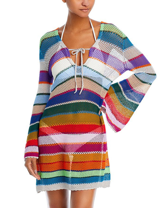 Crochet Stripe Tunic Swim Cover-Up