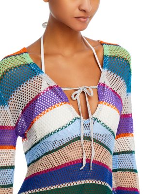 Crochet Stripe Tunic Swim Cover-Up