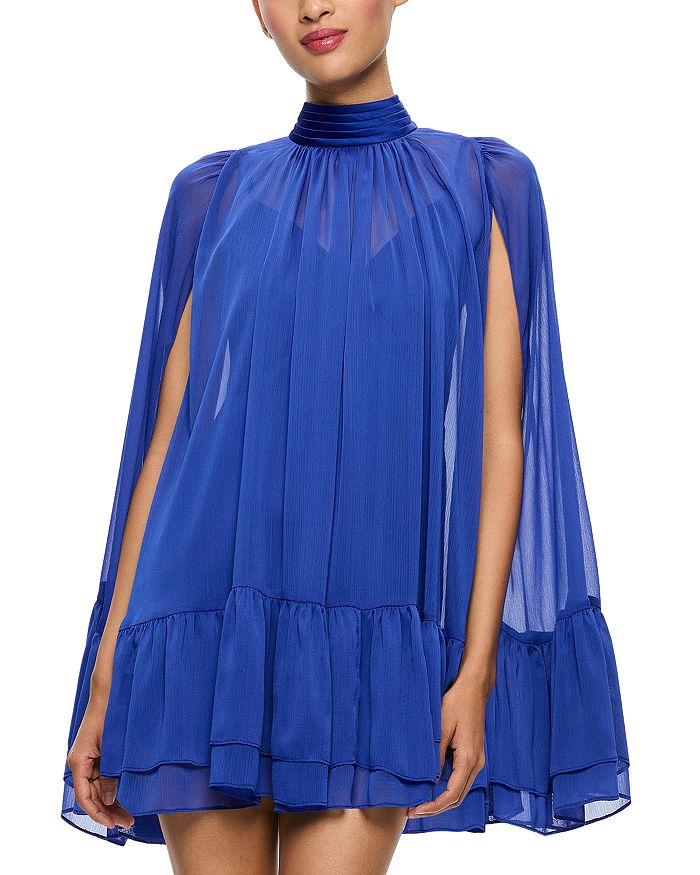 Zenon Tie Neck Mini Cape Dress