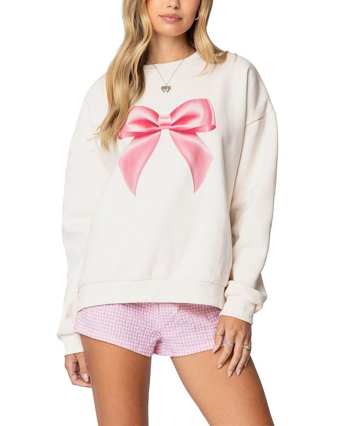 Bow Brat Printed Beige Sweatshirt