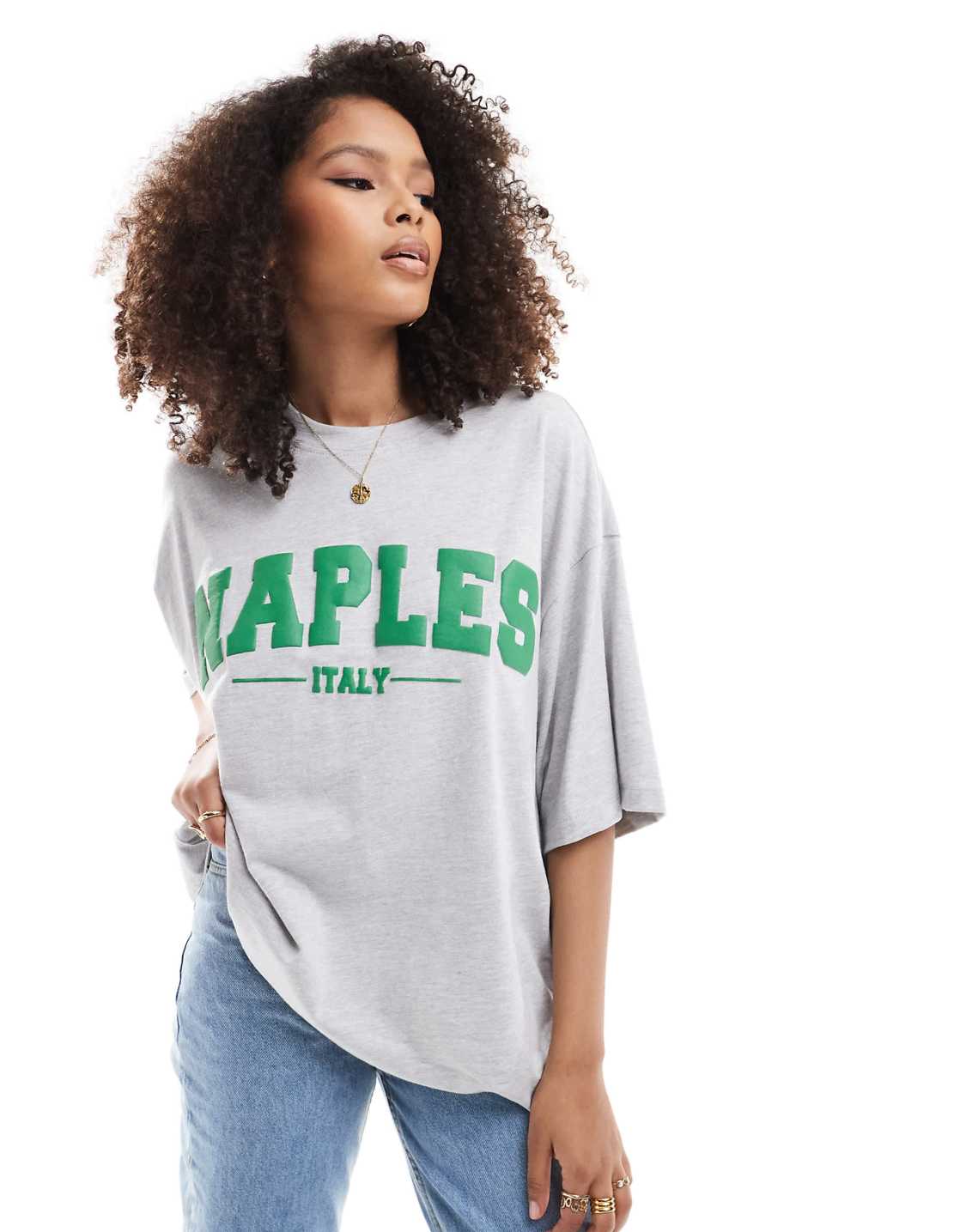 Oversized T-shirt with Naples graphic in gray heather